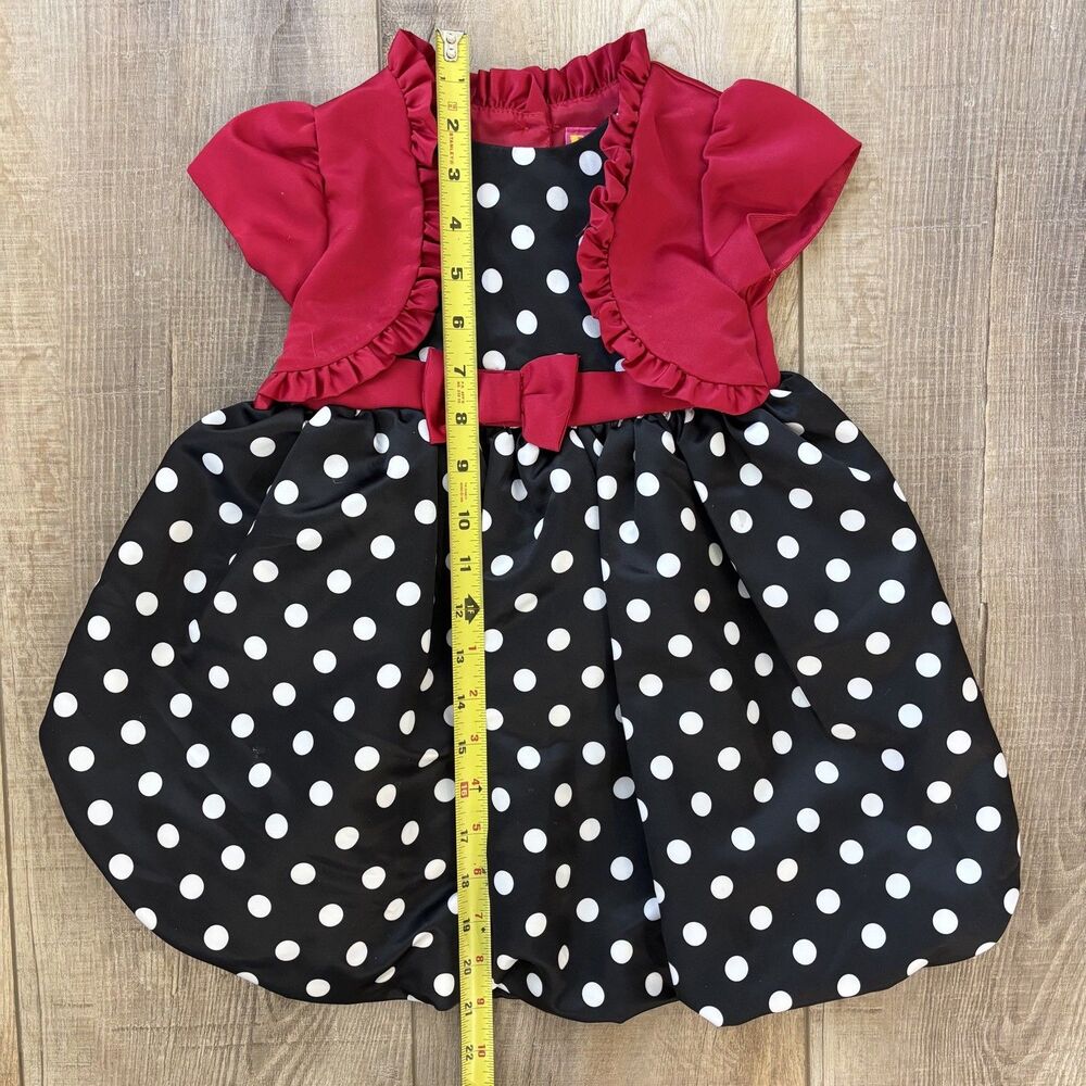 Bench Park Kids Girl Toddler Dress Size 2T Red Black Wedding Event Church Minnie - Picture 8 of 9